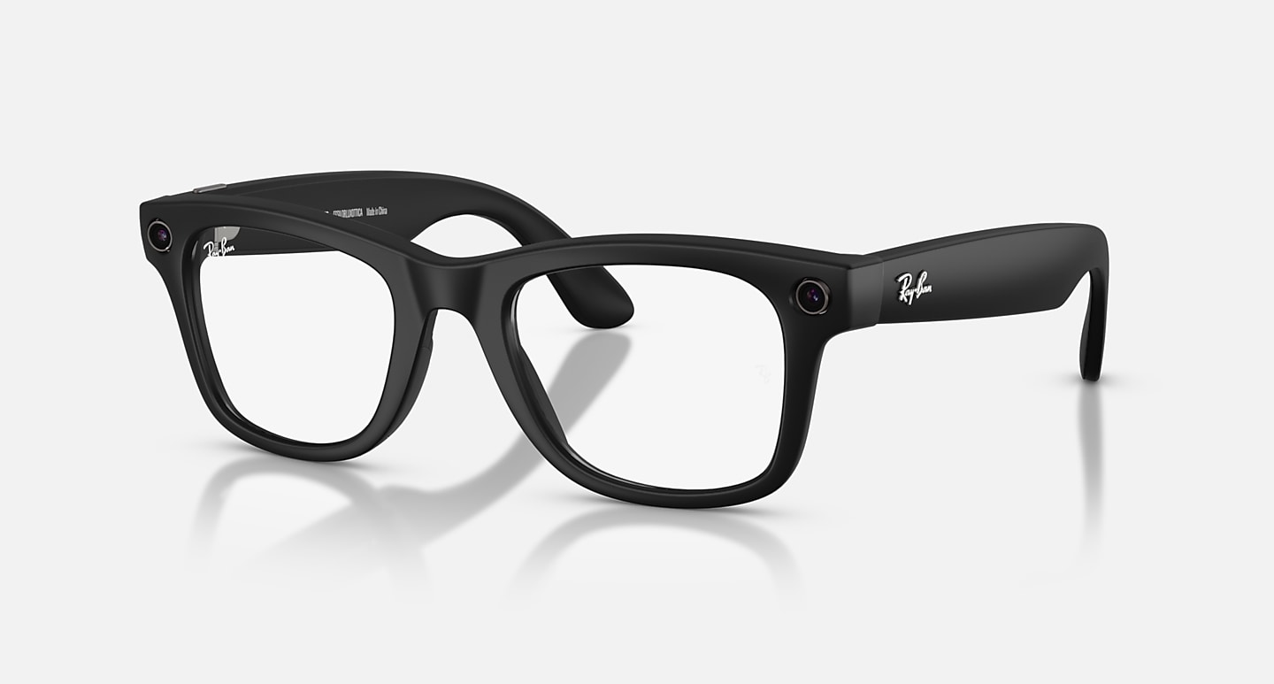 Official Ray-Ban product image of matte black Ray-Ban Meta Wayfarer AR glasses with clear lenses